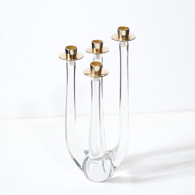 This mid-century amorphic four-arm candelabra, signed Schneider, is a stunning example of French elegance and...