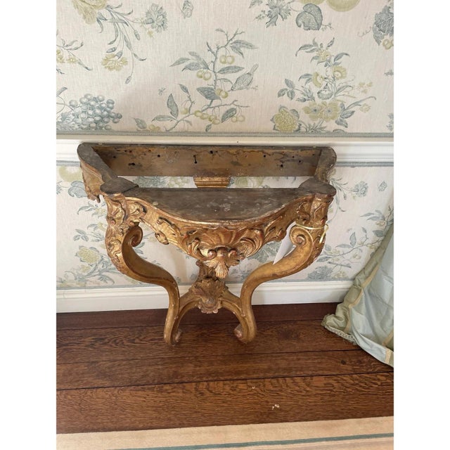18th Century Antique Marble & Wood Demi Lune Tables- A Pair For Sale - Image 9 of 11