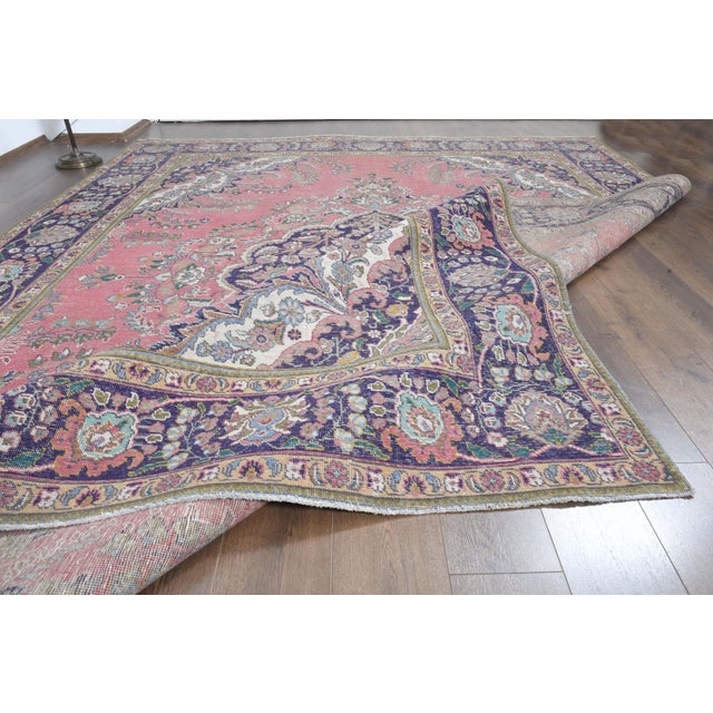 1970s 1970s Vintage Persian Handmade Wool Pink Oversized Area Rug For Sale - Image 5 of 11