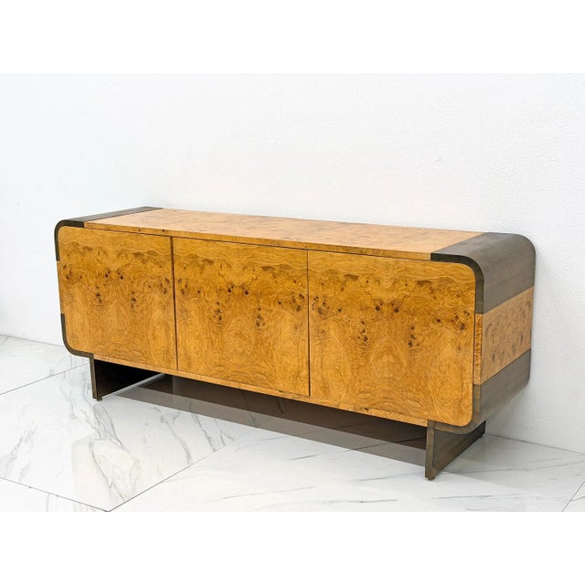 Wood Burl Wood and Burnished Bronze Credenza, Leon Rosen, Pace Collection, 1970's For Sale - Image 7 of 10