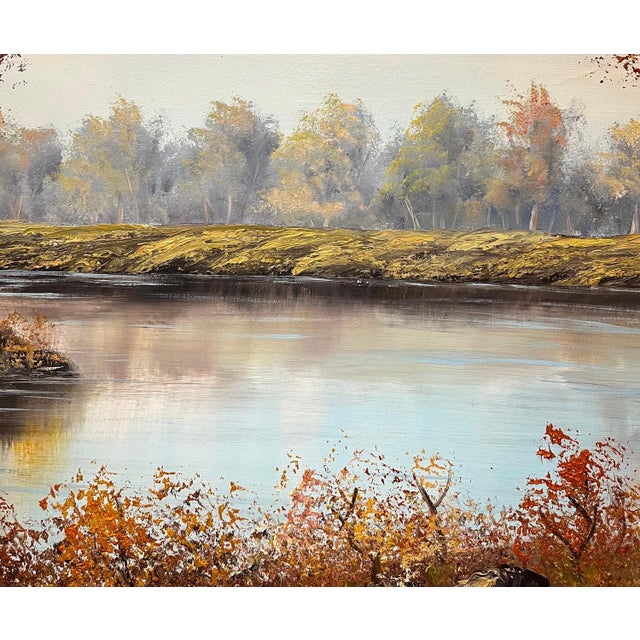 After Erd Porret, Riverbank in Autumn, Oil on Canvas For Sale - Image 6 of 13