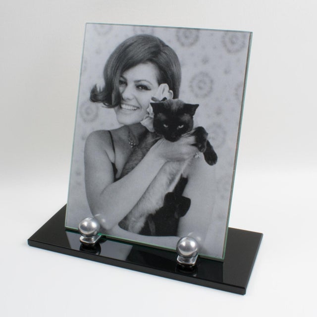 Art Deco Art Deco Black Opaline Glass and Aluminum Picture Frame, 1930s For Sale - Image 3 of 8