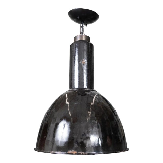 Industrial Style Enameled Pendant Fixture For Sale