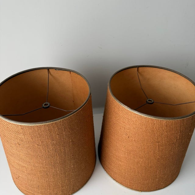 1960s 1960s Burlap Barrel Lampshades - a Pair For Sale - Image 5 of 9