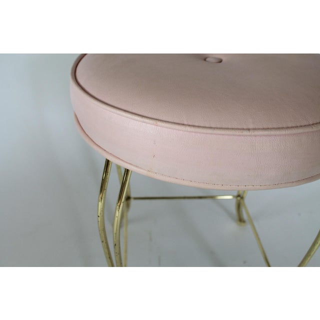 Vintage Pale Pink & Brass Vanity Seat / Stool / Chair For Sale - Image 9 of 16