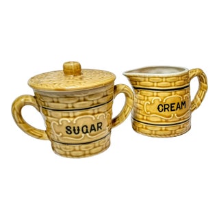 Vintage Ceramic Basket Cream & Sugar Set- 2 Pieces For Sale