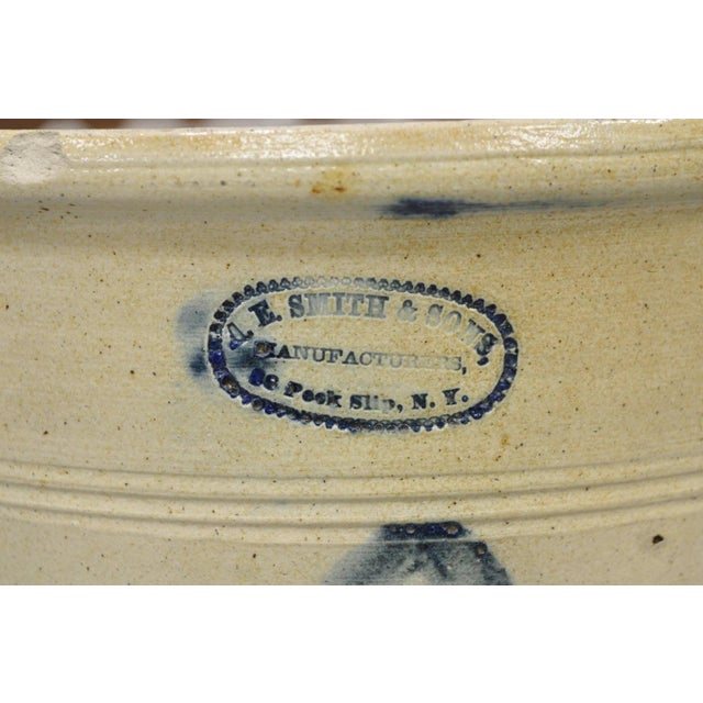 Antique a.e. Smith & Sons Cobalt Blue Painted Flower 3 Gallon Stoneware Crock For Sale - Image 4 of 15