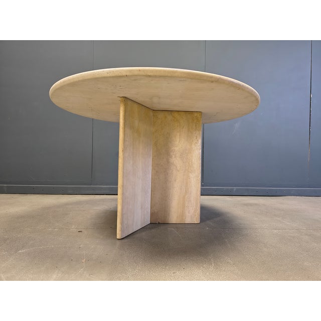Round Italian Travertine Dining Table 1970s For Sale - Image 10 of 13