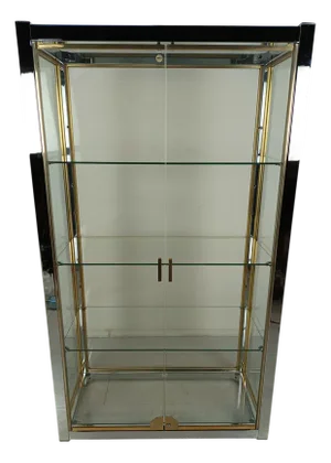 Chromed Brass Glass Display Case, 1970s