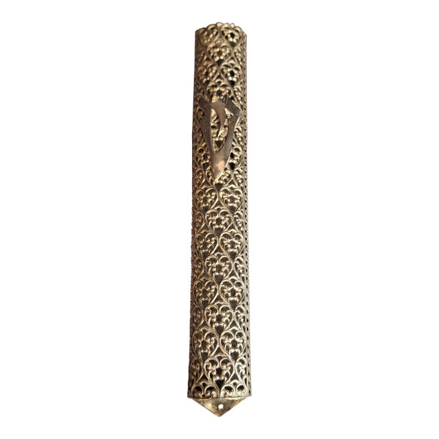 Vintage Bezalel Israel Sterling Silver Filigree Mezuzah Case 925 Judaica 5.25" For Sale