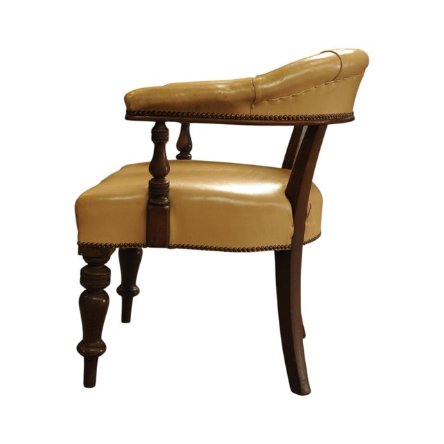 19th Century Cream Leather Buttonback Open Frame Armchair For Sale - Image 3 of 10