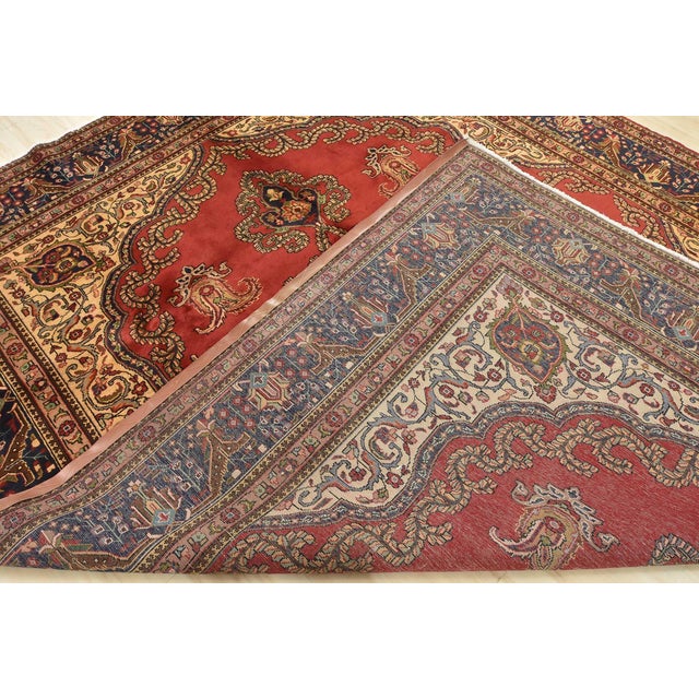 Tabriz Rug 10’2” X 12’6” Red Wool Vintage Traditional Hand-Knotted Carpet For Sale - Image 13 of 15