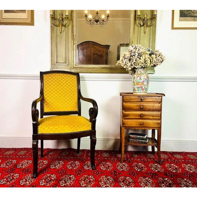 French Carved Wooden Armchair with Yellow Velvet, France, 1820 For Sale - Image 12 of 13