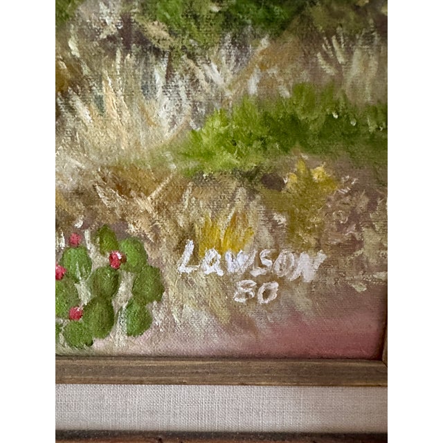 Make a vibrant, architectural statement with this monumental 28-inch original Southwest desert landscape oil painting by...