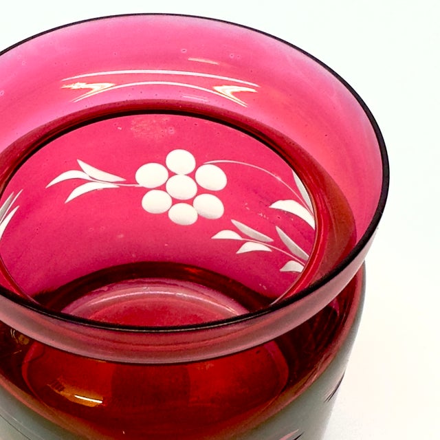 Glass Cranberry Lidded Glass Storage Container Curation - Group of 3 For Sale - Image 7 of 12