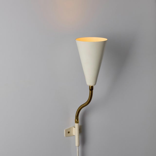 1960s Plug-in White Conical Brass & Metal Wall Lamps Attributed to Hans Agne Jakobsson - a Pair For Sale - Image 13 of 17