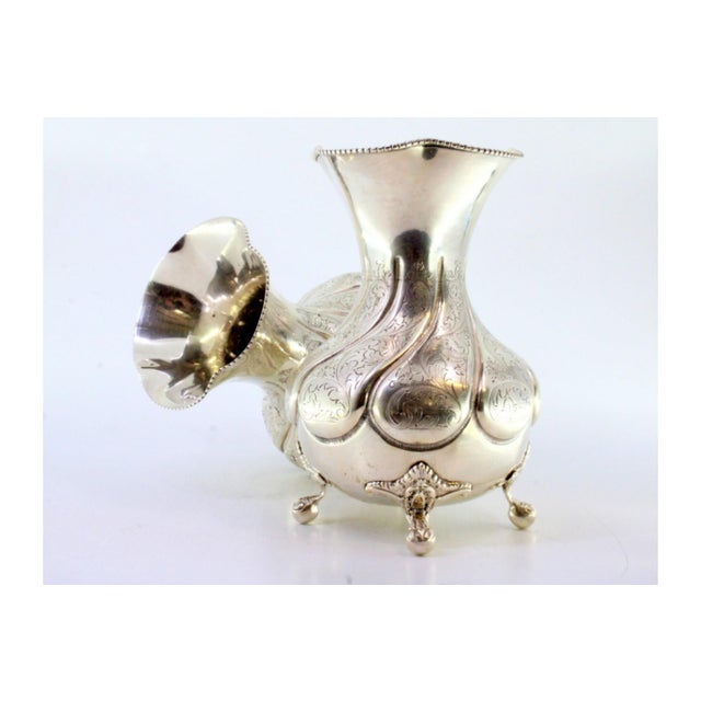 Silver Vases with Engraved Plant Elements, Frieze Edges, Palmettes and Claw-Shaped Feet, Set of 2 For Sale - Image 6 of 8