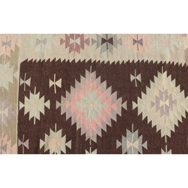 Mid 20th Century Tribal and Geometrics Turkish Kilim in Brown With Cream, Pink, Light Gray/Blue For Sale - Image 10 of 13