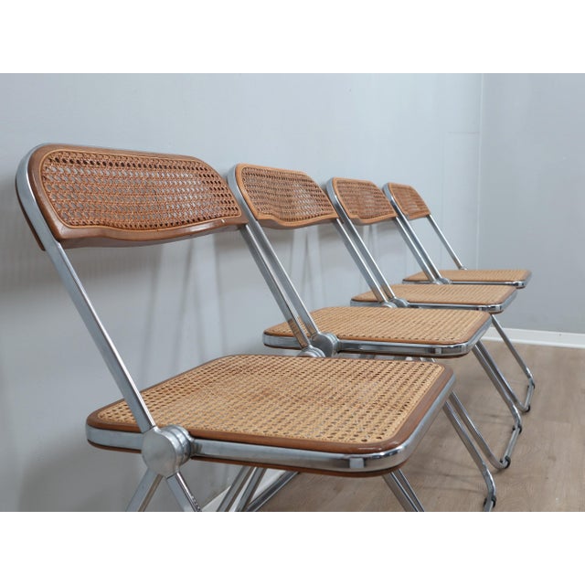 Brown Wood & Vienna Straw Plia Chairs from Castelli, 1970s, Set of 4 For Sale - Image 8 of 14