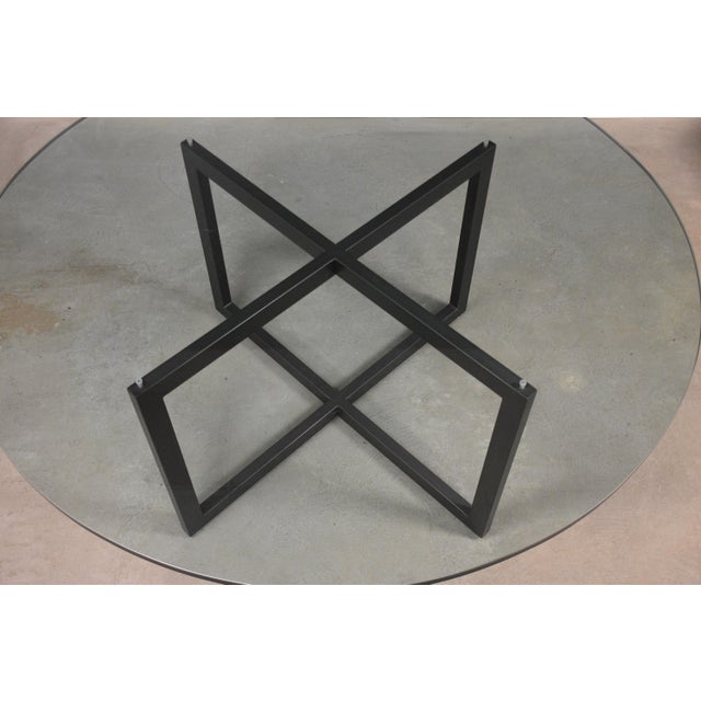 1970s Low 60” Round Glass Top Dining Table For Sale In Boston - Image 6 of 9