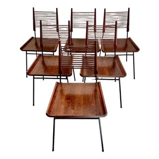 1950s Attributed to Paul McCobb "Shovel" Dining Chairs for Winchendon, Red Stain, Set of 6 For Sale