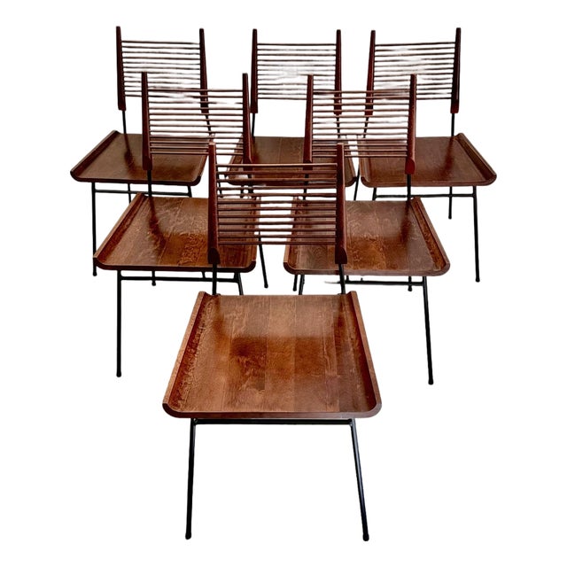 1950s Attributed to Paul McCobb "Shovel" Dining Chairs for Winchendon, Red Stain, Set of 6 For Sale
