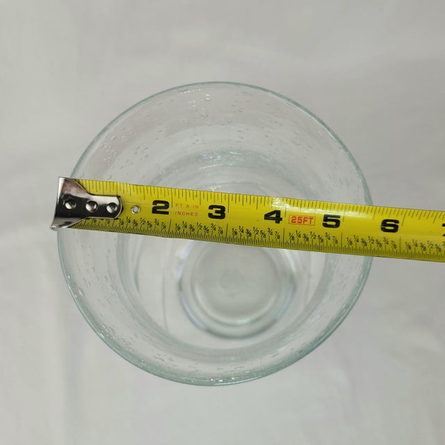 Hand Blown Seeded Glass Hurricane Vase Swirl Ribbon Detail Clear 9" For Sale - Image 10 of 11