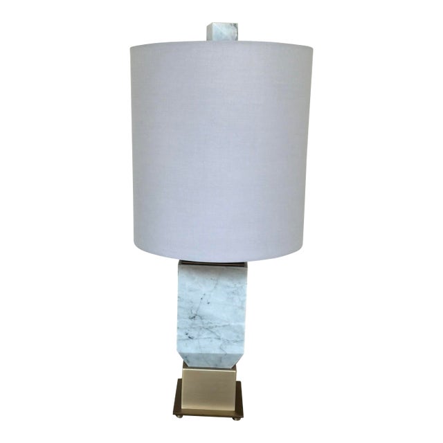 Touchstone Lamp White Marble & Brass For Sale