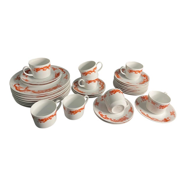 1990s Tiffany & Co. Fukagawa Red Dragon Dinnerware Set 32 Pieces