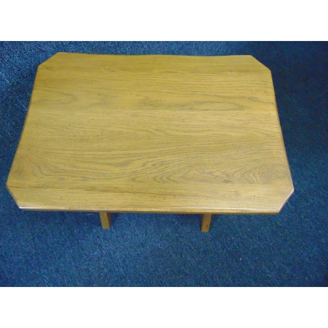 Viking Oak Mid Century Modern Trestle Base Side Table For Sale - Image 4 of 6