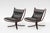 Vintage Falcon Chairs and Ottoman in Black Leather and Plywood by Sigurd Ressell for Vatne Møbler, 1970s, Set of 3 For Sale - Image 3 of 7