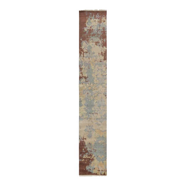 Rug & Kilim’s Abstract Runner in Brown, White and Blue Patterns For Sale