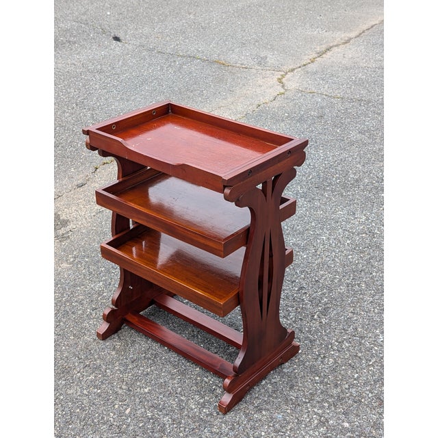 Vintage Hand Carved Tray Top Storage Shelf For Sale - Image 4 of 10