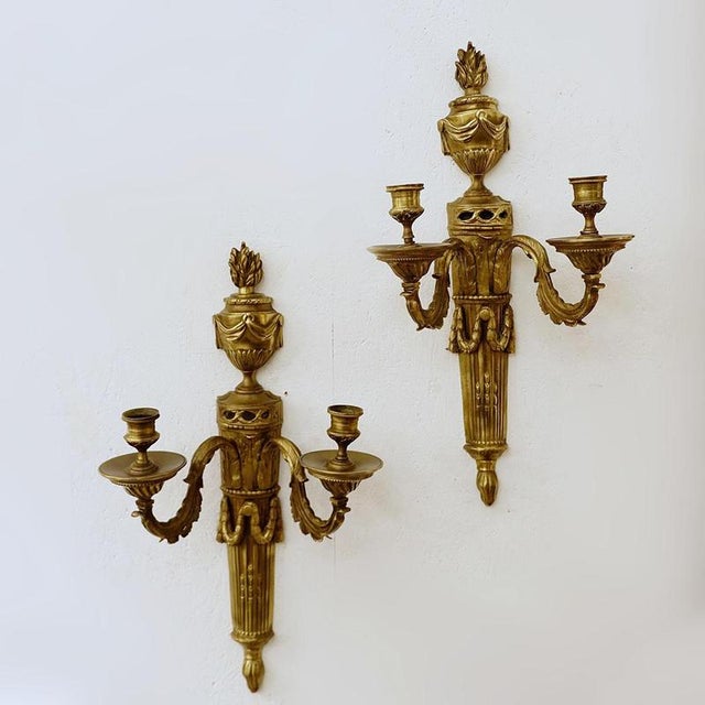 Napoleon III Gilt Bronze 2-Branch Candle Sconces, Mid-19th Century, Set of 2 For Sale - Image 15 of 15