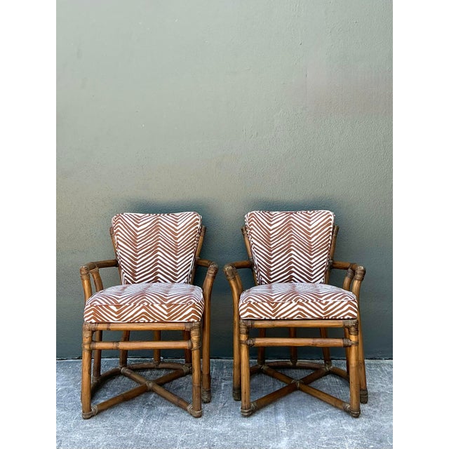 Vintage McGuire Rattan Lounge Chairs in Quadrille Alan Campbell “Zig Zag” - A Pair For Sale - Image 12 of 12
