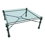 Image of Mid-Century Modern Large Wrought Iron Glass Top Coffee Table in Patinated Bronze Giacometti Manner For Sale