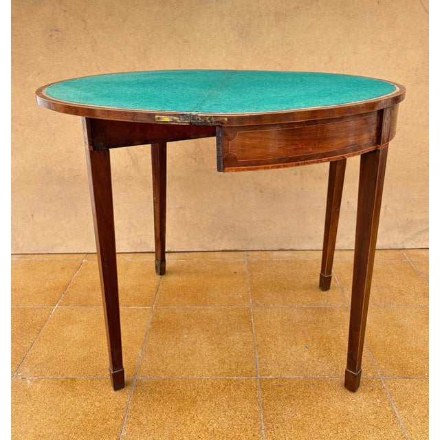Neoclassical Demi-Lune Table with Green Leather Top, 1940s For Sale - Image 4 of 13