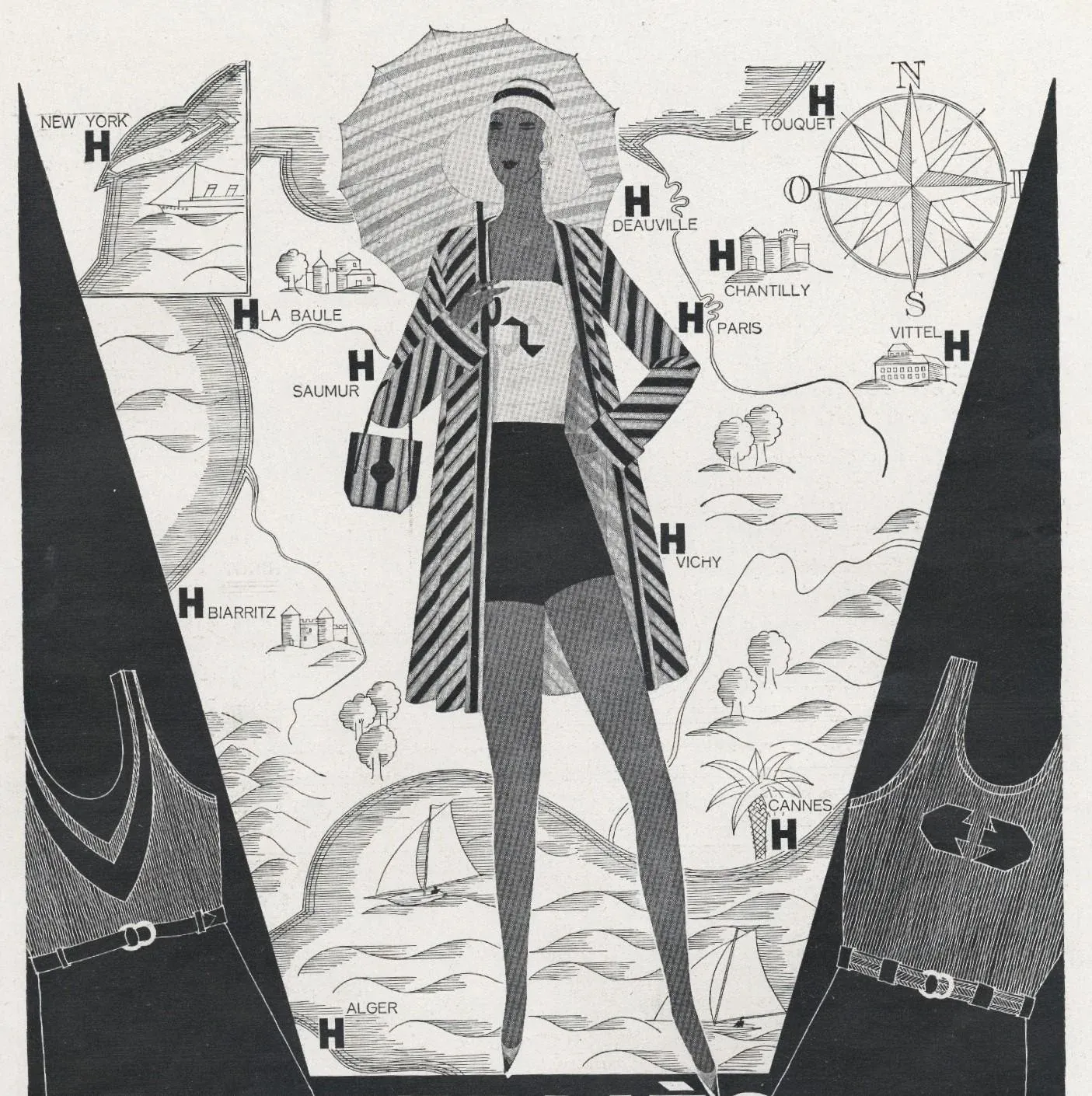 1930 French Hermès Advertisement Print-Beachwear, | Chairish