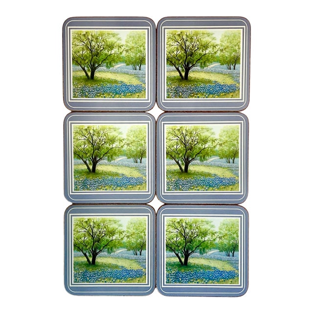1970s Vintage Boho Chic Texas Bluebonnet Coasters - Set of 6 For Sale