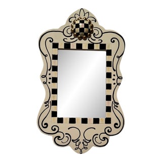 MacKenzie-Childs Doodles Wall Mirror W/ Courtly Check Finial Accent For Sale