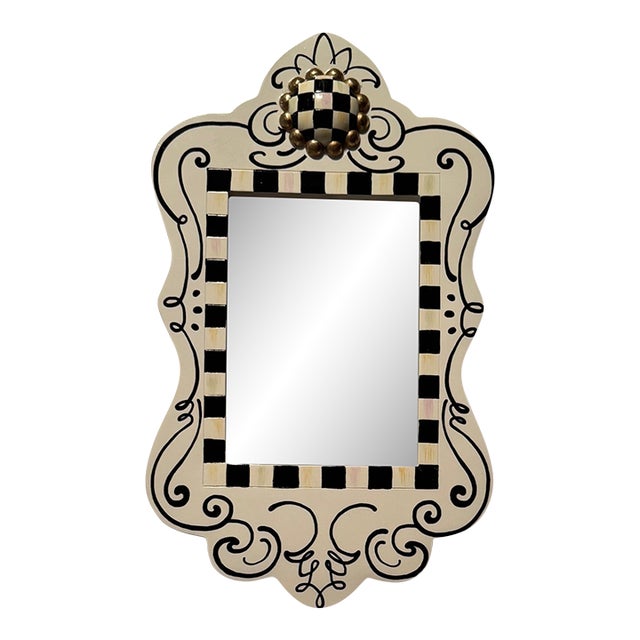 MacKenzie-Childs Doodles Wall Mirror W/ Courtly Check Finial Accent For Sale