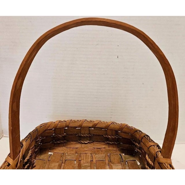 Wood Vintage Handmade Woven Natural Wood Basket With Handle 12.25" X 10.75" For Sale - Image 7 of 9