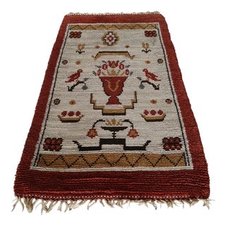 Swedish Grace Wool Rya Rug with Flower Motif, 1920s For Sale