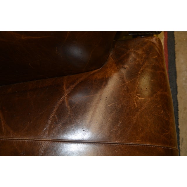 1990s Pair Tufted Back Brown Leather Arm Club Chairs High Back - English Library / Cigar Lounge For Sale - Image 13 of 17