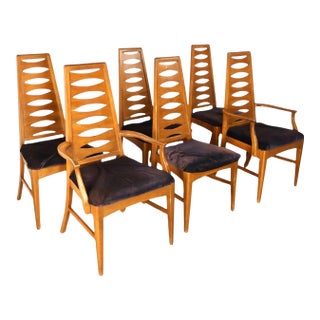 Young Manufacturing Attributed Cat Eye Vintage Mid Century Modern Set of 6 Dining Chairs C. 1960s For Sale