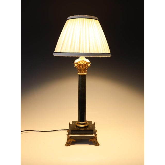 Metal Antique 19th Century French Black Marble Column Table Lamp with Gilt Rococo, 1890 For Sale - Image 7 of 17