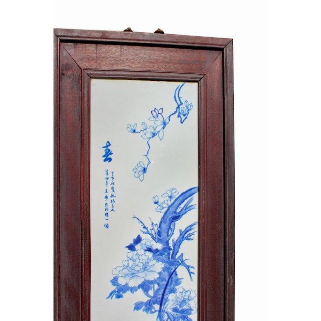 Ceramic Chinese Blue White Porcelain Flower Birds Scenery Wall Panel Set For Sale - Image 7 of 11
