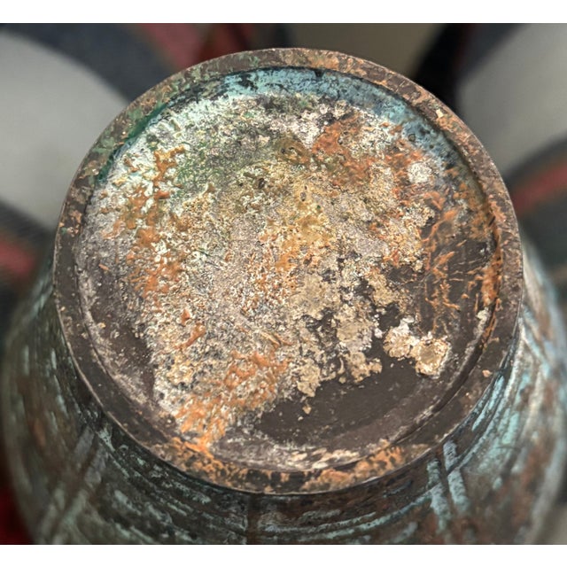 Vintage Heavy Metal Amphora Vase With Verdigris Patina - Mid-Century Italian Classical Revival Piece For Sale - Image 10 of 10