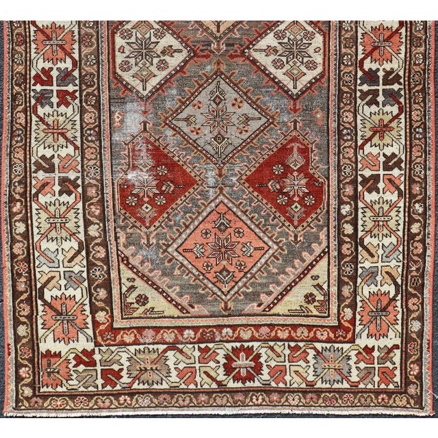 Beautiful Antique Persian Bakhitari Rug in Diamond Patten in Gray & Multi Colors 4'1 X 7 For Sale In Atlanta - Image 6 of 13