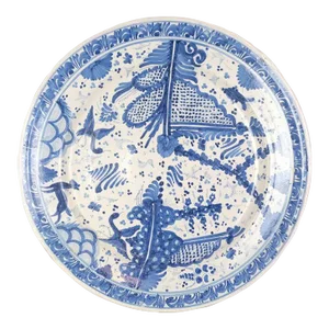 Large Mexican Blue & White Pottery Wall Plate
